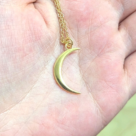 Gold Crescent Moon Necklace - Picture 3 of 4
